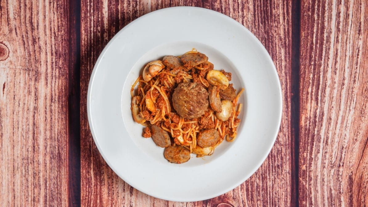 Spaghetti with "The Works".
