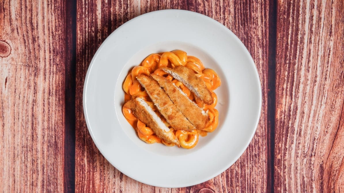 Tortellini Alla Panna with Breaded Chicken.