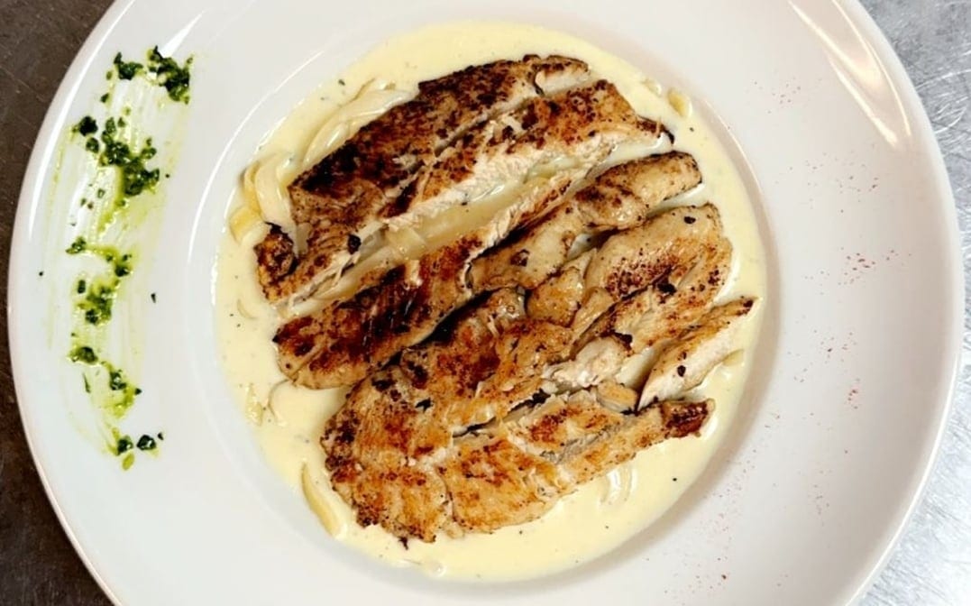 Fettuccine Alfredo with Grilled Chicken.
