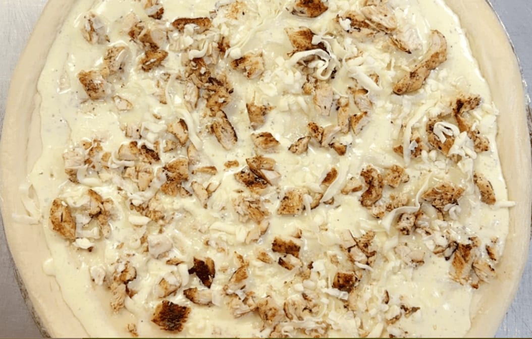 Chicken Alfredo Pizza.