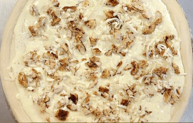 Chicken Alfredo Pizza.