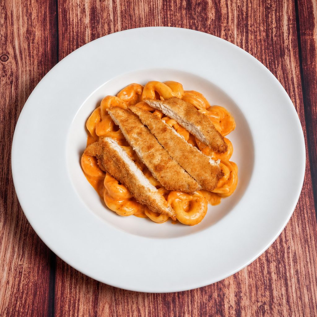 Tortellini Alla Panna with Breaded Chicken.