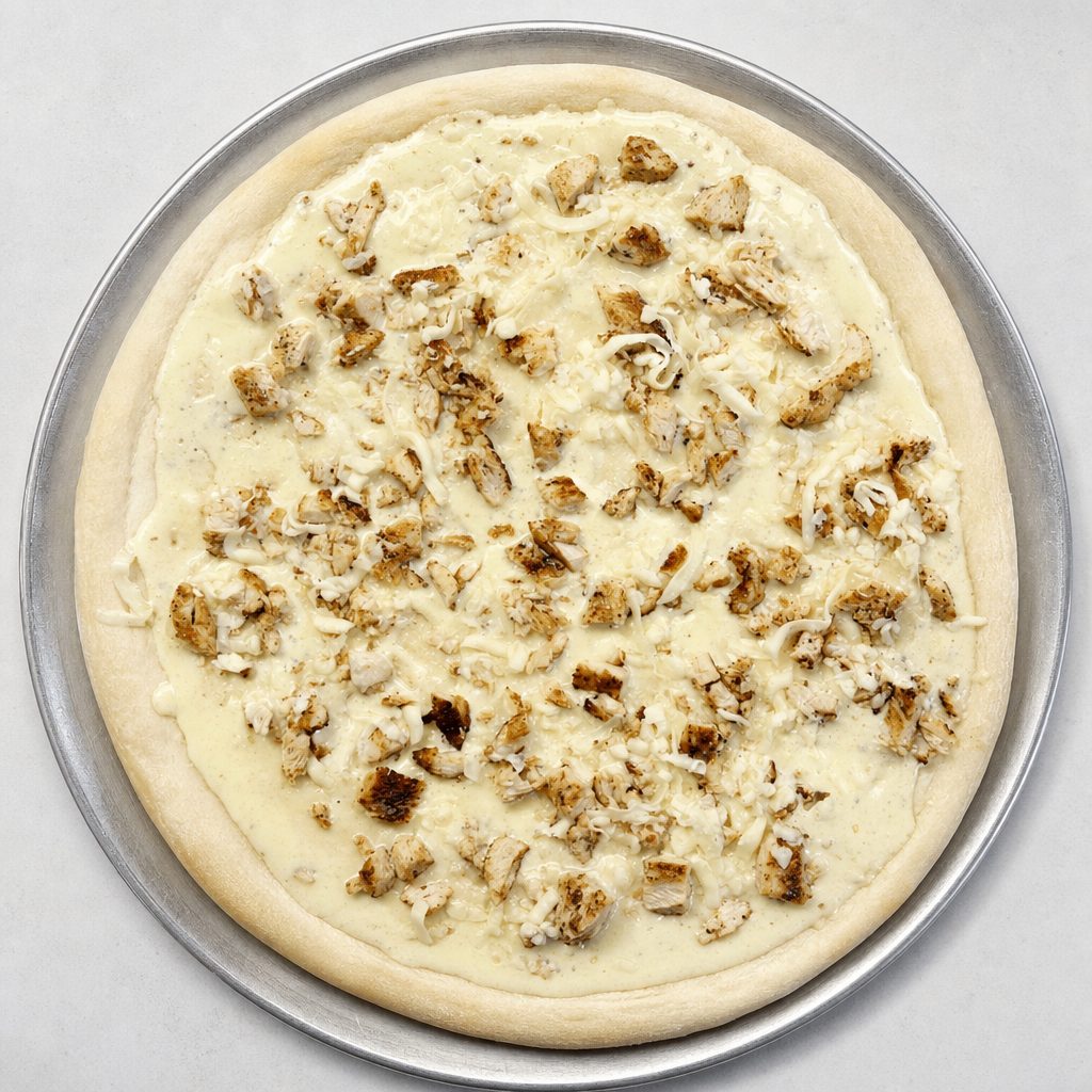 Chicken Alfredo Pizza.